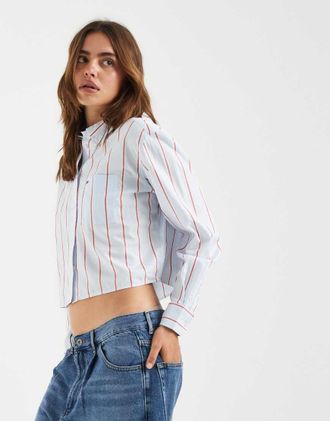 Tommy Jeans Camicia corta vestibilit&agrave; comoda blu a righe