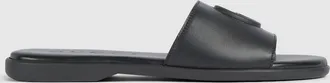 Gucci Womens Slide Sandal With Double G, Black, Leather
