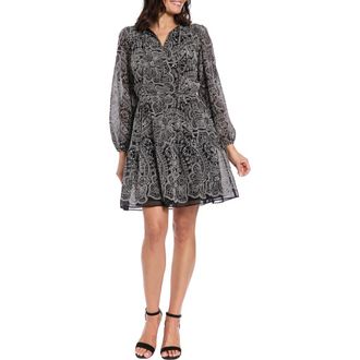 London Times Split Neck Long Sleeve Dress in Black/Ivory at Nordstrom Rack, Size X-Small P