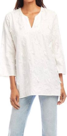Karen Kane 3/4 Sleeve Embroidered Tunic In Off White