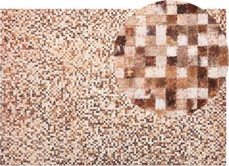 Beliani Alfombra R&uacute;stica Boho De Piel Marr&oacute;n Y Beige Patchwork 160 X 230 Cm Moderna Torul