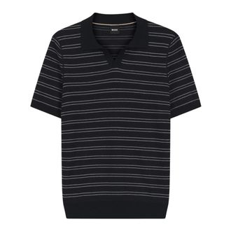 HUGO BOSS Hugo, Polo Shirts, male, Blue, Size: 2XL Striped Cotton-Blend Polo Shirt
