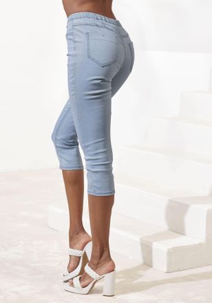 Buffalo Caprihose BUFFALO, Damen, Gr. 32/34, N-Gr, blau (hell blau), Denim/Jeans, Obermaterial: 69% Baumwolle, 21% Polyester, 8% Viskose, 2% Elasthan, unifarb