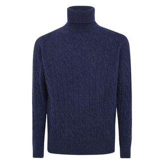 FILIPPO DE LAURENTIIS Gebreide trui met col - Heren - Truien - Blauw - Maat: 2XL Wol