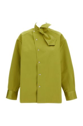 Plan C Asymmetric Scarf-Collar Duchesse Shirt