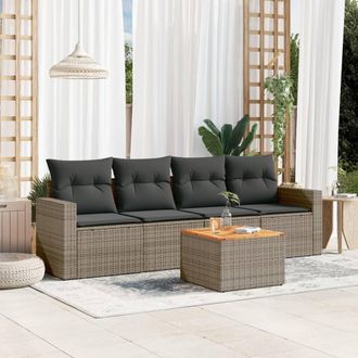 vidaXL Juego De Sof&aacute;s Jard&iacute;n Con Cojines 5 Pzas Rat&aacute;n Sint&eacute;tico Gris Vidaxl