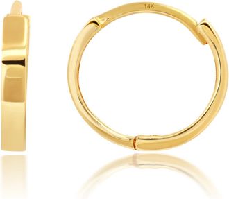 MAX + STONE Solid 14k Yellow or White Gold Huggie Domed or Flat Style Small Hoop Earrings