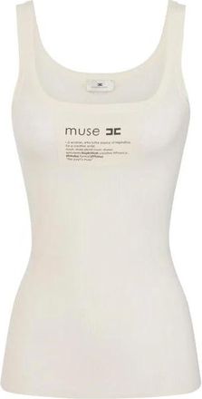 Elisabetta Franchi Tops, Dames, Wit, S, Wol, Gebreide Top met Lettering Detail