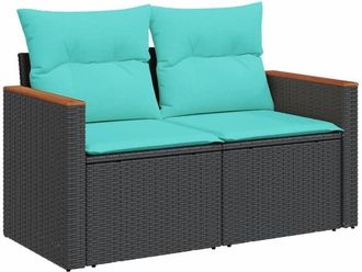 vidaXL Vidaxl - Garden Sofa with Cushions 2-Seater Black Poly Rattan