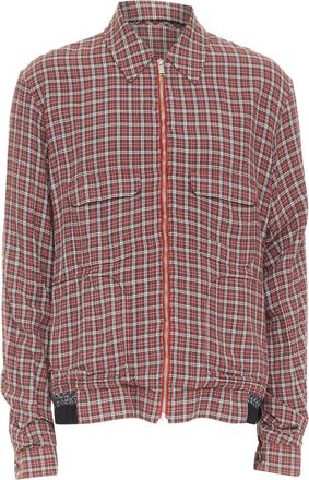 Undercover red green grey plaid check wool rib zip bomber shirt JP4 XL