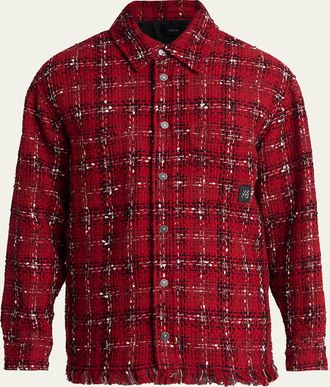 Amiri Mens Tweed Flannel Snap-Front Overshirt