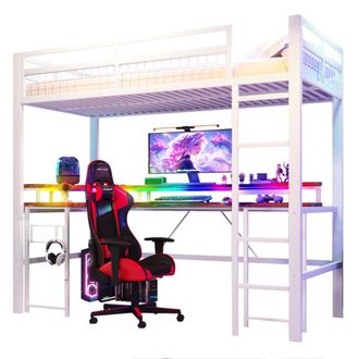 STILVORA Letto A Soppalco 90 X 200 Cm Con Scrivania, Led Regolabile, Usb, Tipo-c E 2 Prese, Senza Materasso, In Metallo, Bianco