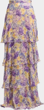 Valentino Garavani Tiered Floral Silk Chiffon Maxi Skirt
