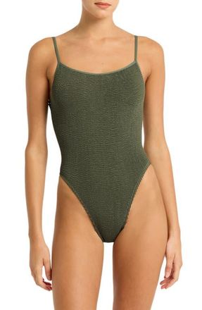 Bond-Eye Low Palace Textured Open Back One-Piece Swimsuit in Khaki Eco at Nordstrom