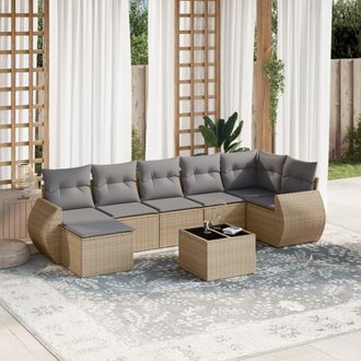 vidaXL Vidaxl - Juego De Sof&aacute;s De Jard&iacute;n Con Cojines Beige 8 Pzas Rat&aacute;n Pe
