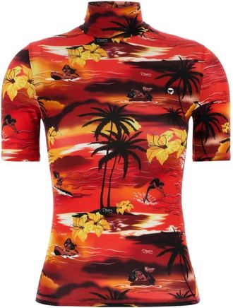 Coperni Gedrukte stretch viscose T-shirt - Dames - Coltruien - Veelkleurig - S - Truien & Vesten