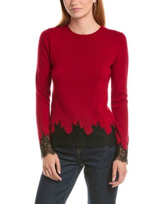 Sofiacashmere Sofiacashmere Lace Inset Hem Wool & Cashmere-Blend Sweater