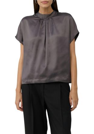 s.Oliver Black Label Satinbluse S.OLIVER BLACK LABEL, Damen, Gr. 34, anthrazit, Satin, Obermaterial: 100% Polyester, unifarben, relaxed fit taillenbedeckt, Blusen Satinblu