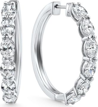 Pompeii3 6.22Ct Oval Diamond Hoops 14k White Gold 1.25 Tall 12 Grams Lab Grown