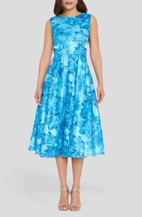 Tahari by ASL Embroidered Sleeveless Fit & Flare Midi Dress in Blue Jewel at Nordstrom, Size 14