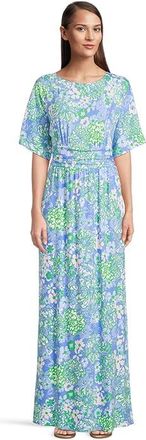 Lilly Pulitzer Parigi Boat Neck Maxi Dress Womens Dress Sunwashed Blue Plumes In Bloom : XL, Rayon/Spandex