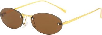 Generic Oval Metal Small Frame Sunglasses Men And Women Daily Commuting Vacation Shopping Sun Glasses(Brown)