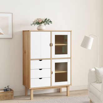 vidaXL Vidaxl - Aparador Otta Madera Maciza Pino Marr&oacute;n Y Blanco 85x43x125 Cm