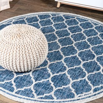 Jonathan Y Designs Trebol Moroccan Trellis Textured Weave Indoor/Outdoor Round Area Rug