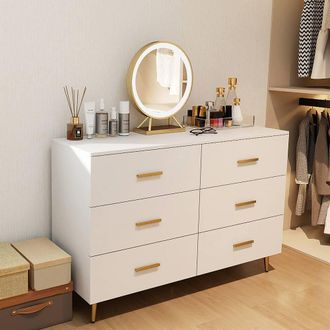 Costway Costway Modern 6 Drawer Dresser Wooden Wide Chest of Drawers in White