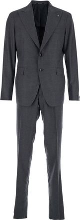 Tagliatore Grey Single-breasted Suit With Peak Revers In Wool Stretch Man