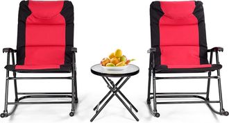 Costway Set De 2 Sillas Y Mesa, Set De Mueble De Jard&iacute;n, Sillas Plegables Con Mesa Baja De Vidrio Y Asiento Acolchado (rojo) - Costway