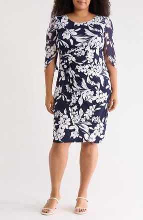 Connected Cape Sleeve Faux Wrap Dress in Navy at Nordstrom Rack, Size 16W