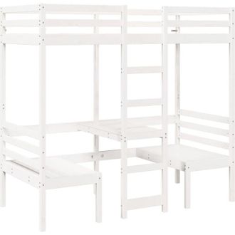 vidaXL Vidaxl - Cama Alta Escritorio Y Asientos Madera Maciza Blanco 80x200 Cm