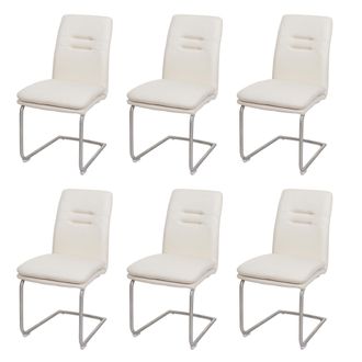 Hhg Hhg - Lote De 6 Sillas De Comedor 930, Silla De Cocina Basculante, Tela/textil Acero Inoxidable Cepillado, Crema-beige