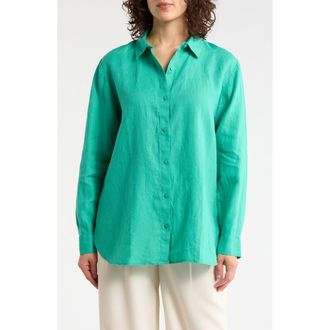Eileen Fisher Classic Collar Organic Linen Button-Up Shirt in Jade at Nordstrom Rack, Size Xx-Small