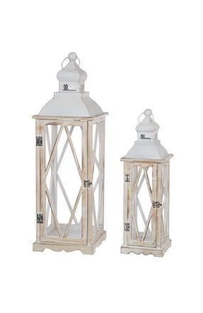 Glitzhome Set of 2 Oversize Farmhouse Hanging Candle Holders Decorative Floor Lanterns in White at Nordstrom