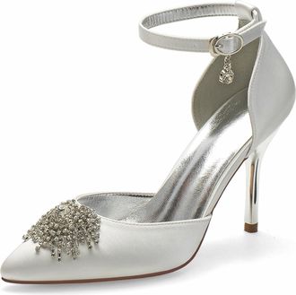 Miyoopark Wedding Shoes for Bride Ankle Strap Evening Pumps for Women M527 Ivory UK 8.5