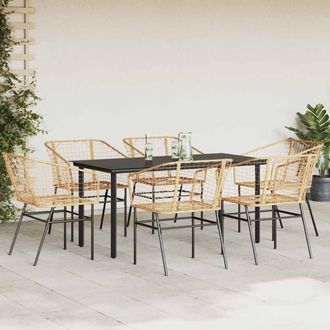 Berkfield Home Beautiful 7 Piece Garden Dining Set Brown Poly Rattan Glass