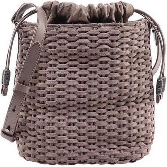 Brunello Cucinelli Womens Ice Woven Leather Bucket Bag