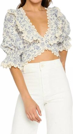 Olivaceous Coco Frill Top In Blue And White