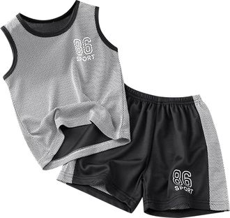 Generic 2025- Boys Short Sleeve Suit Summer Boys Quick Drying Sports Suit Girls Basketball T Shirt Shorts Football 2 Sets Toddler Designer Clothes Boys (Grey,