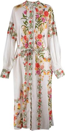 Borgo De Nor Camilla White Floral Linen Maxi Dress Size M