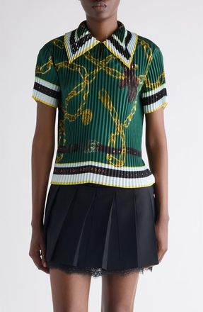 Acne Studios Chain Print Pleated Top in Green at Nordstrom, Size 10 Us