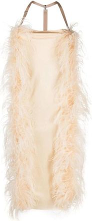 Sportmax Ussita Midi-jurk met veren - Dames - Feestkleedjes - Beige - S - Kleedjes