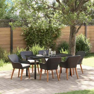 vidaXL Conjunto De Comedor De Jard&iacute;n 7 Pcs Negro Rat&aacute;n Sint&eacute;tico Vidaxl