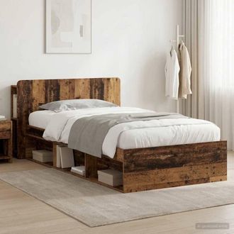 Berkfield Home Bed Frame with Storage Old Wood 75 x 190 cm Engineered Wood in Brown