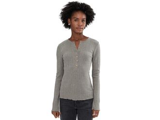 Faherty Paradise Pointelle Henley Womens Clothing Medium Grey Heather : SM, Cotton/Elastane/Polyester