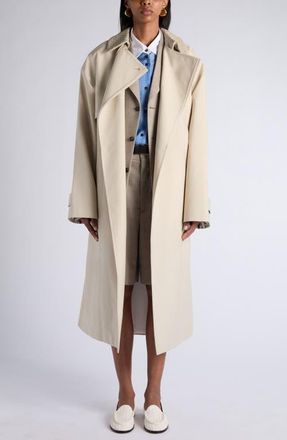 Bottega Veneta Woven Cotton Trench Coat in 2512 Beige/light Blue at Nordstrom, Size 42