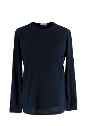 Valentino Garavani Valentino Navy Wool Blend Long Sleeve T-Shirt Size L