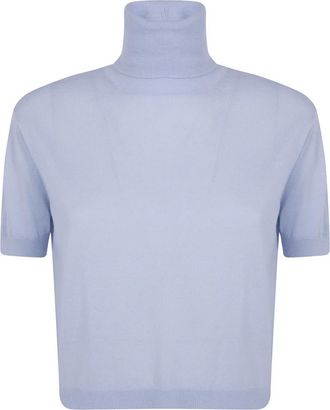N&deg;21 Trui met korte mouwen en coltrui - Dames - Coltruien - Blauw - XL - Wol - Truien & Vesten